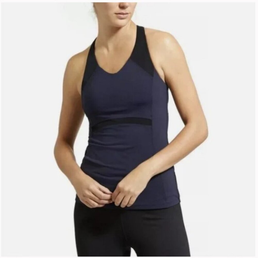 Athleta Women's Ace Racerback Athletic Tank Top Navy Blue Built-In Bra XS